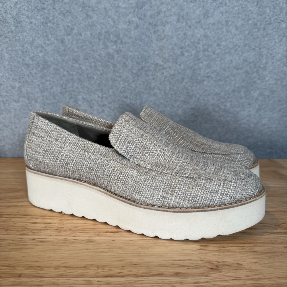 Vince Zeta Platform Slip-On Loafers Neutral Ecru Size 9 Tweed Beige